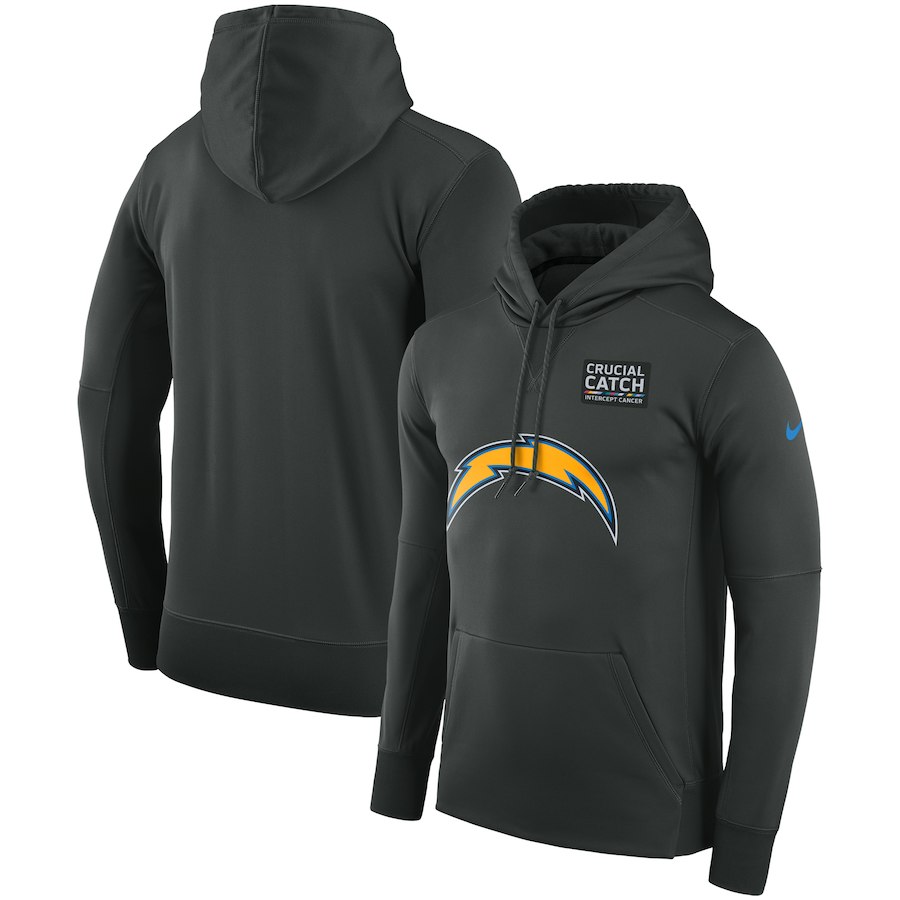 Los Angeles Chargers Anthracite Nike Crucial Catch Performance Hoodie