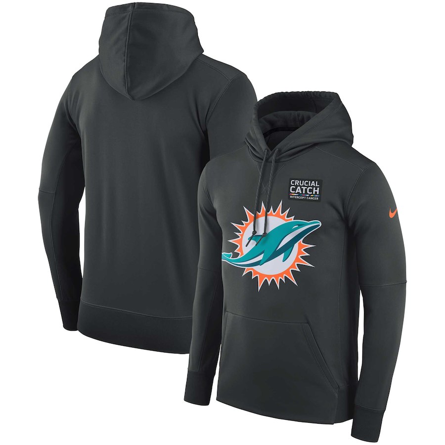 Miami Dolphins Anthracite Nike Crucial Catch Performance Hoodie