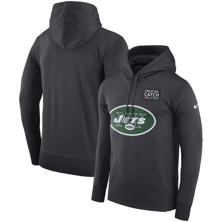 New York Jets Anthracite Nike Crucial Catch Performance Hoodie