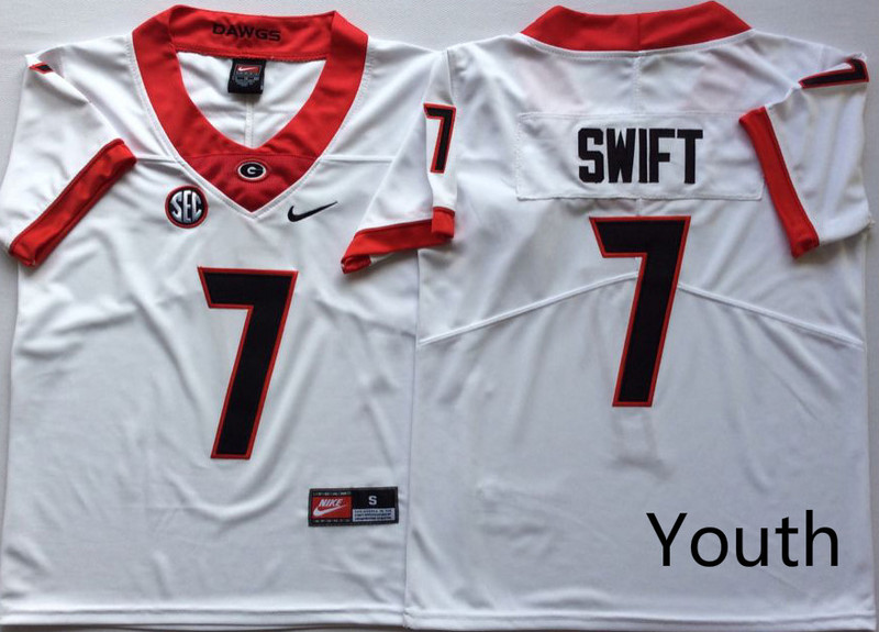 Georgia Bulldogs 7 D'Andre Swift White Youth Nike College Football Jersey