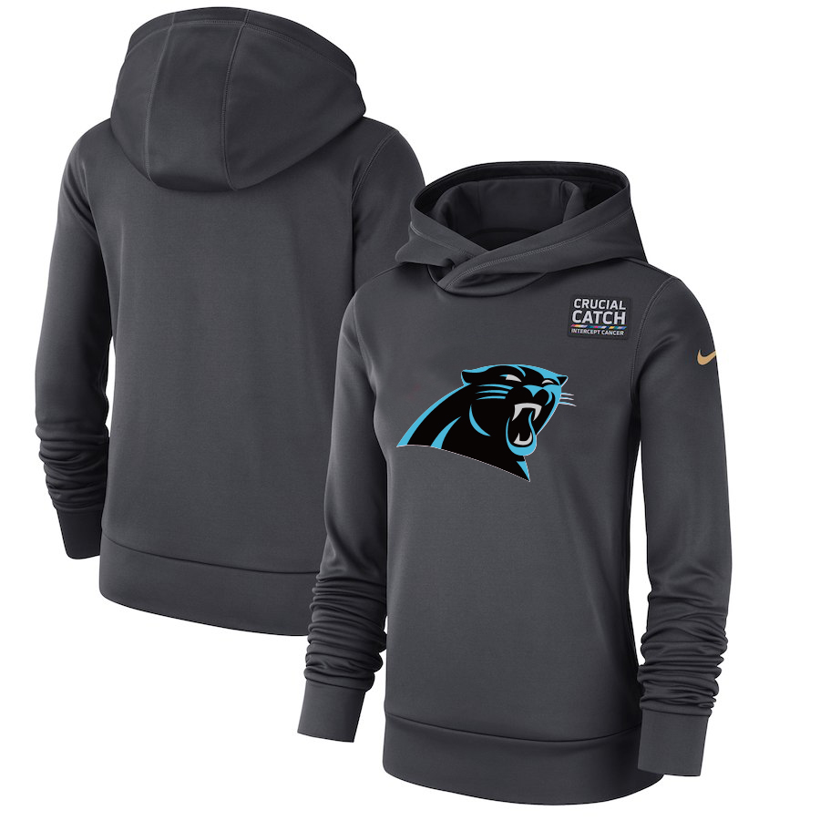 Carolina Panthers Anthracite Women's Nike Crucial Catch Performance Hoodie - Click Image to Close