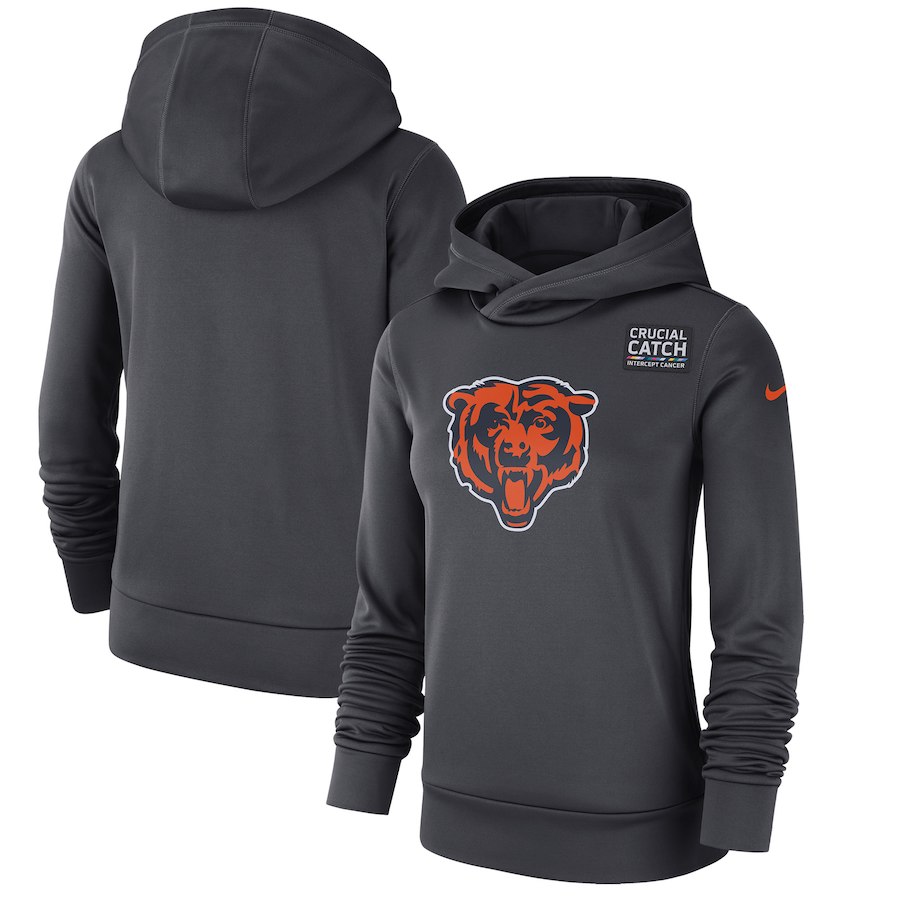 Chicago Bears Anthracite Women's Nike Crucial Catch Performance Hoodie - Click Image to Close
