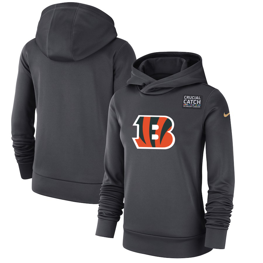 Cincinnati Bengals Anthracite Women's Nike Crucial Catch Performance Hoodie - Click Image to Close