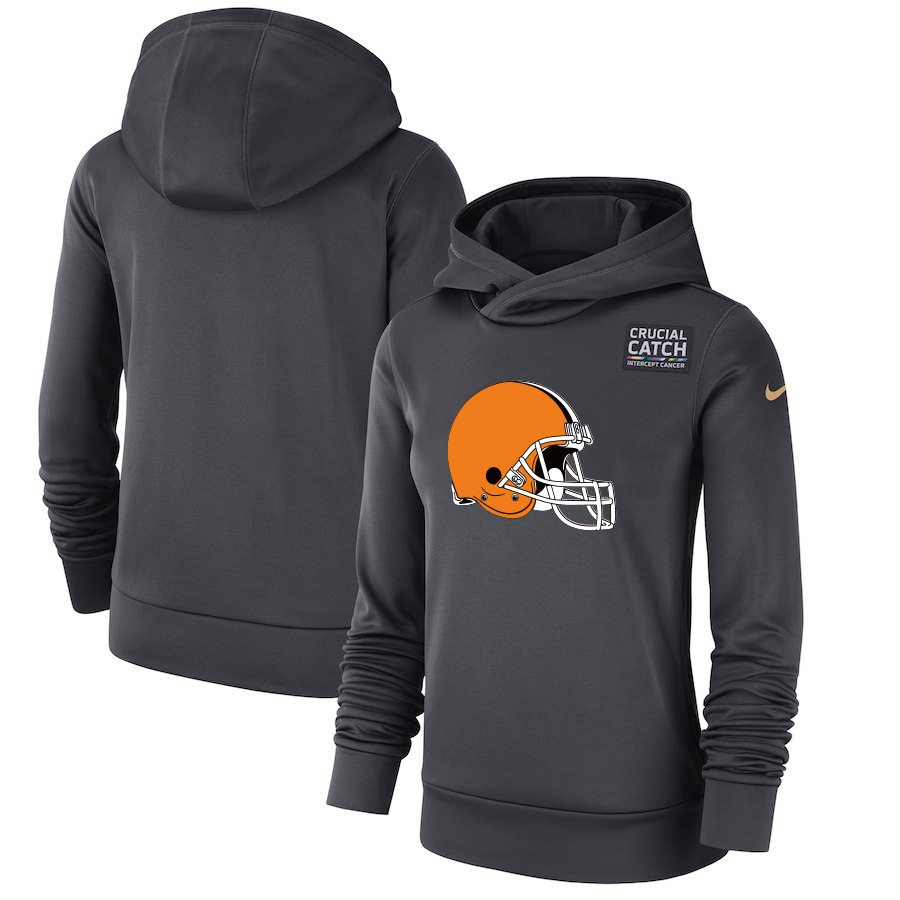 Cleveland Browns Anthracite Women's Nike Crucial Catch Performance Hoodie - Click Image to Close