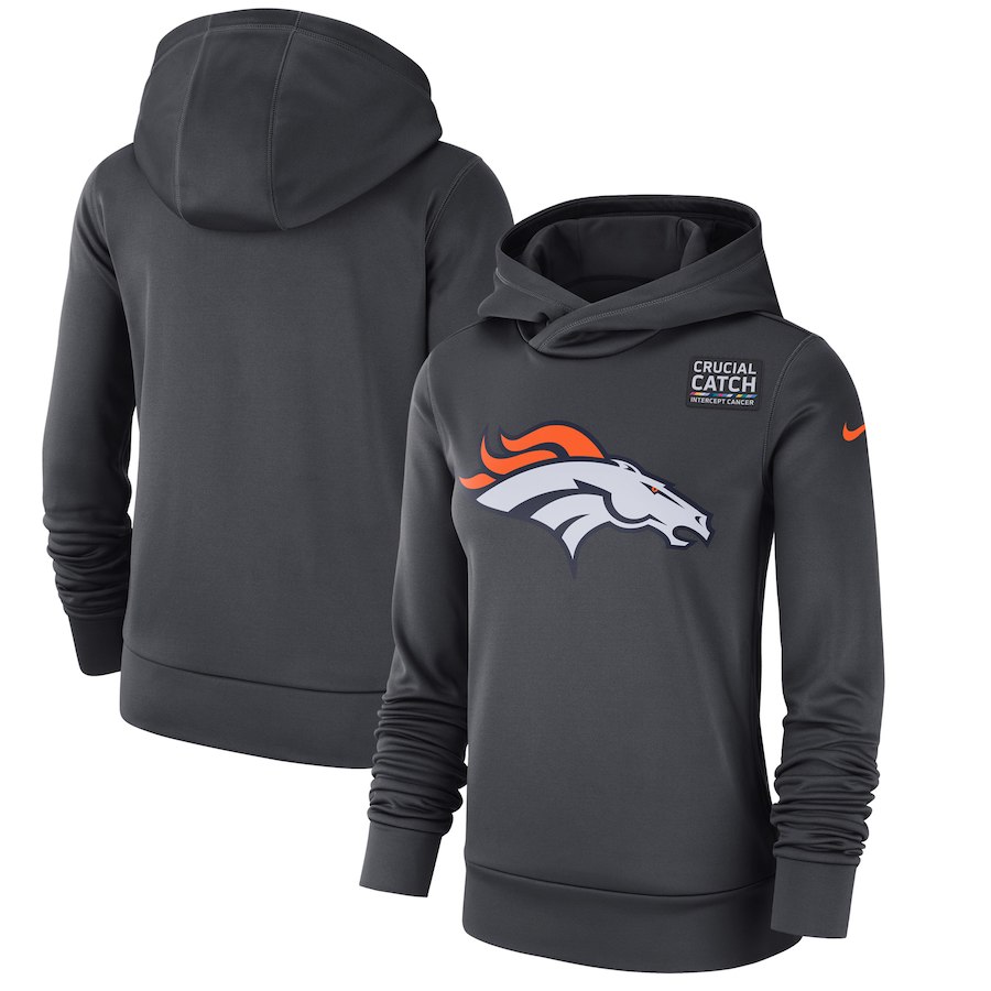 Denver Broncos Anthracite Women's Nike Crucial Catch Performance Hoodie - Click Image to Close