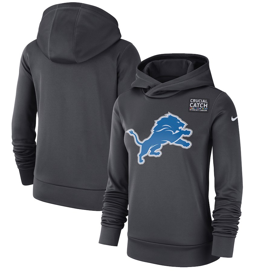 Detroit Lions Anthracite Women's Nike Crucial Catch Performance Hoodie - Click Image to Close