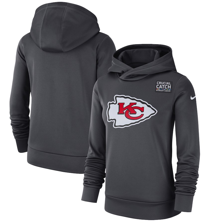 Kansas City Chiefs Anthracite Women's Nike Crucial Catch Performance Hoodie - Click Image to Close