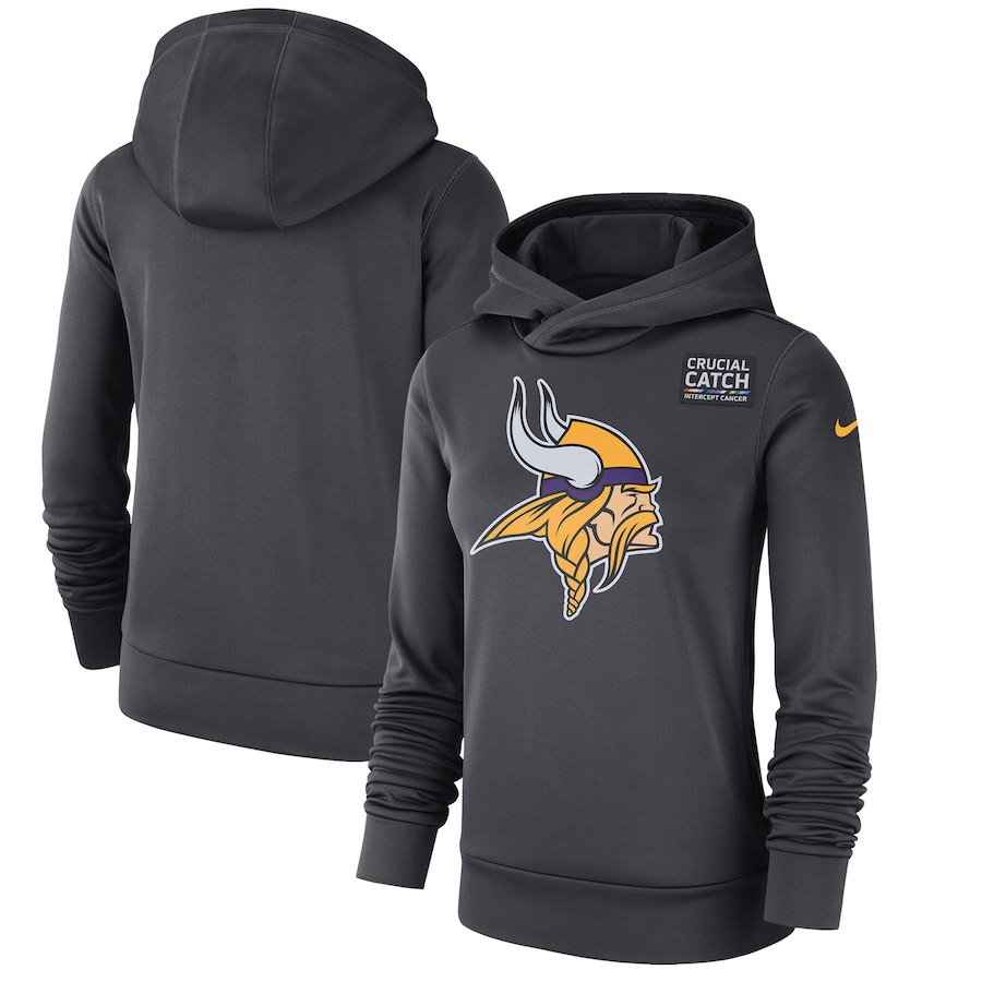 Minnesota Vikings Anthracite Women's Nike Crucial Catch Performance Hoodie - Click Image to Close