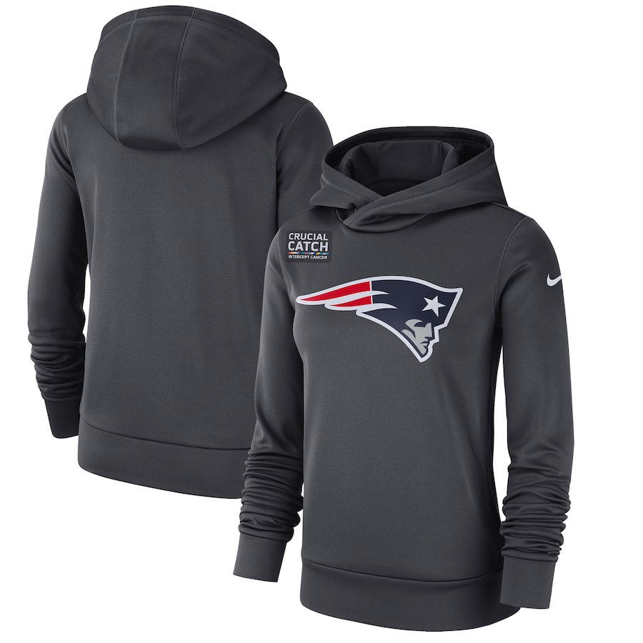 New England Patriots Anthracite Women's Nike Crucial Catch Performance Hoodie - Click Image to Close