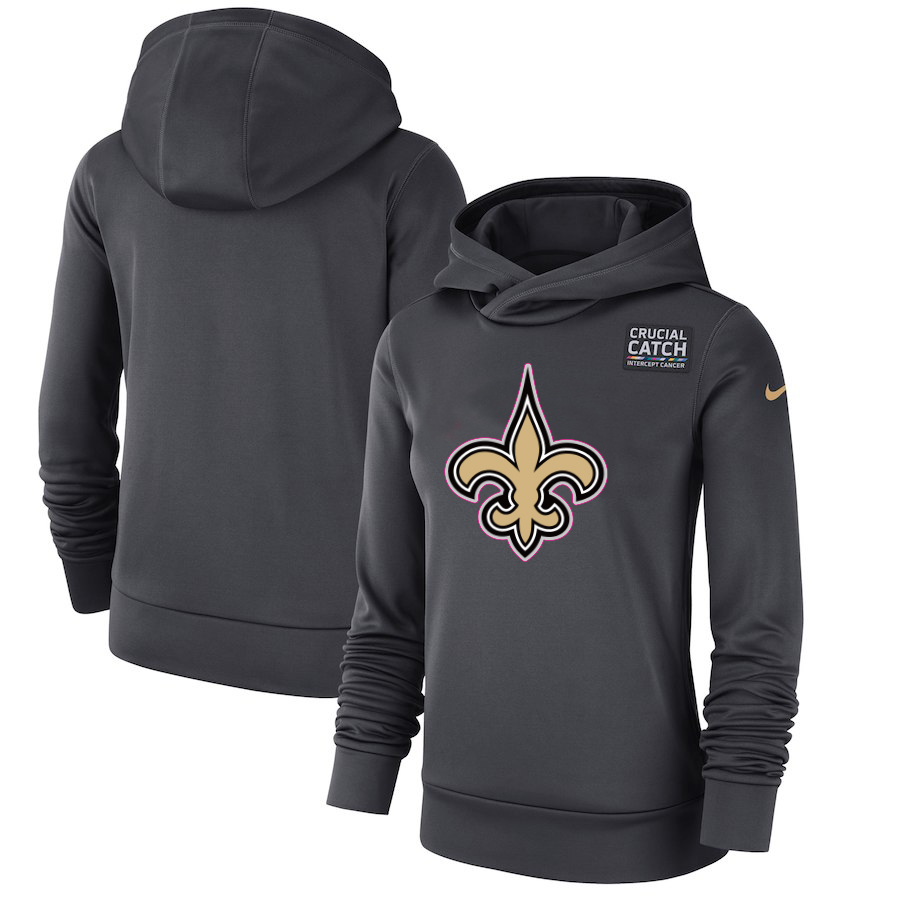 New Orleans Saints Anthracite Women's Nike Crucial Catch Performance Hoodie - Click Image to Close