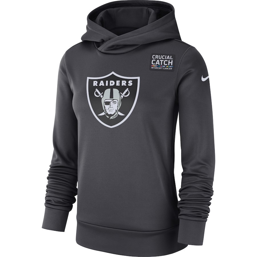 Oakland Raiders Anthracite Women's Nike Crucial Catch Performance Hoodie - Click Image to Close