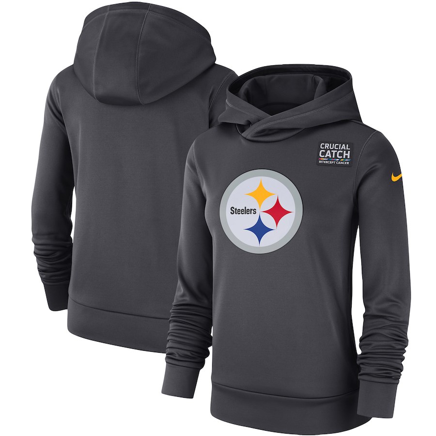 Pittsburgh Steelers Anthracite Women's Nike Crucial Catch Performance Hoodie - Click Image to Close