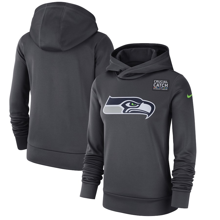 Seattle Seahawks Anthracite Women's Nike Crucial Catch Performance Hoodie - Click Image to Close