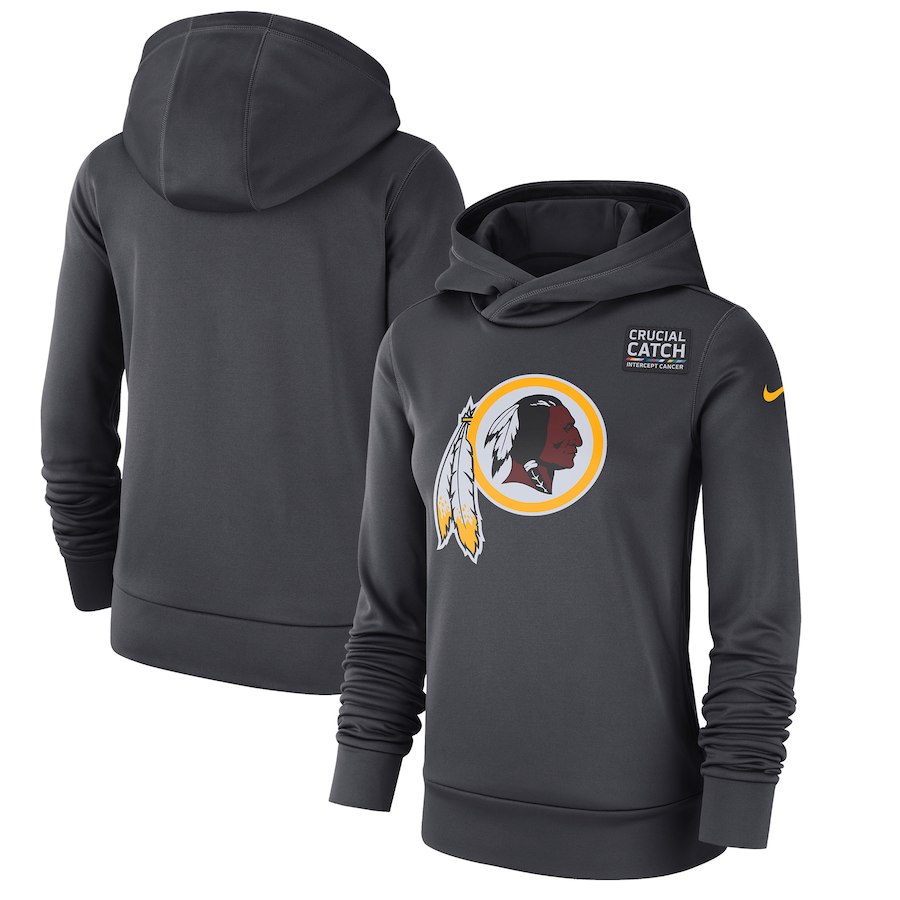 Washington Redskins Anthracite Women's Nike Crucial Catch Performance Hoodie - Click Image to Close