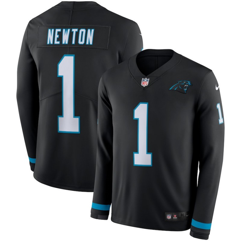 Nike Panthers 1 Cam Newton Black Therma Long Sleeve Jersey