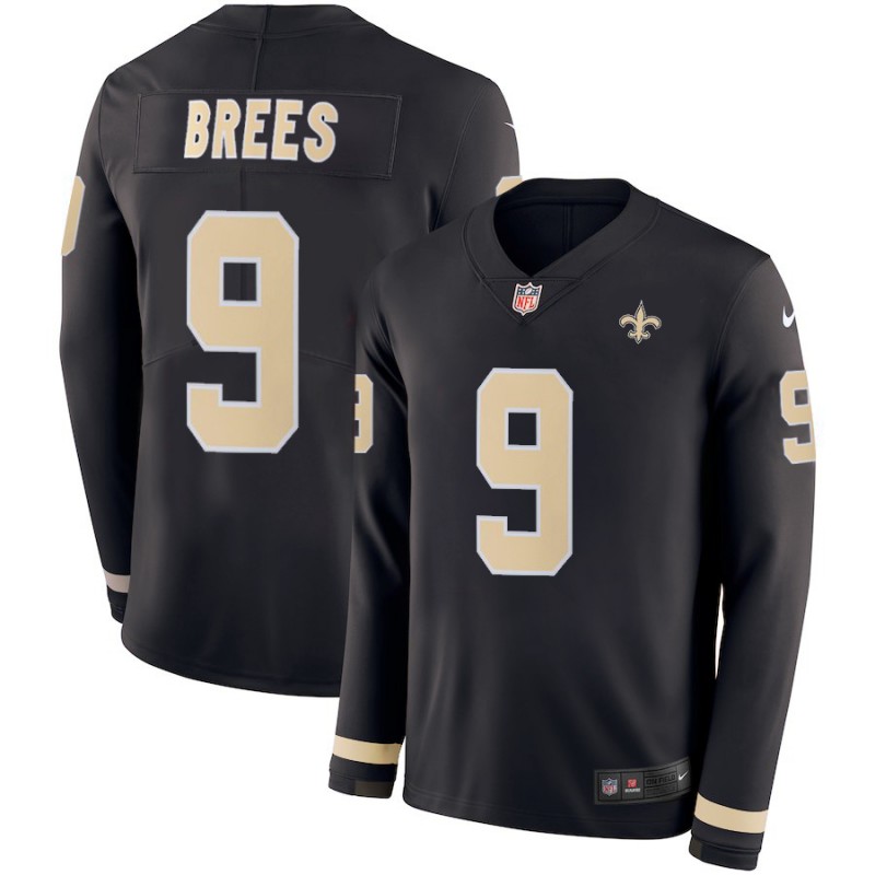 Nike Saints 9 Drew Brees Black Therma Long Sleeve Jersey