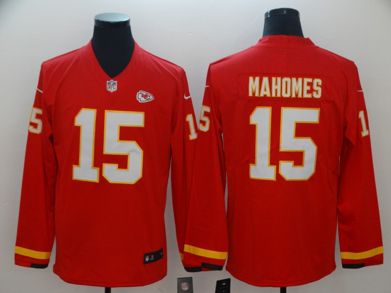 Nike Chiefs 15 Patrick Mahomes Red Therma Long Sleeve Jersey