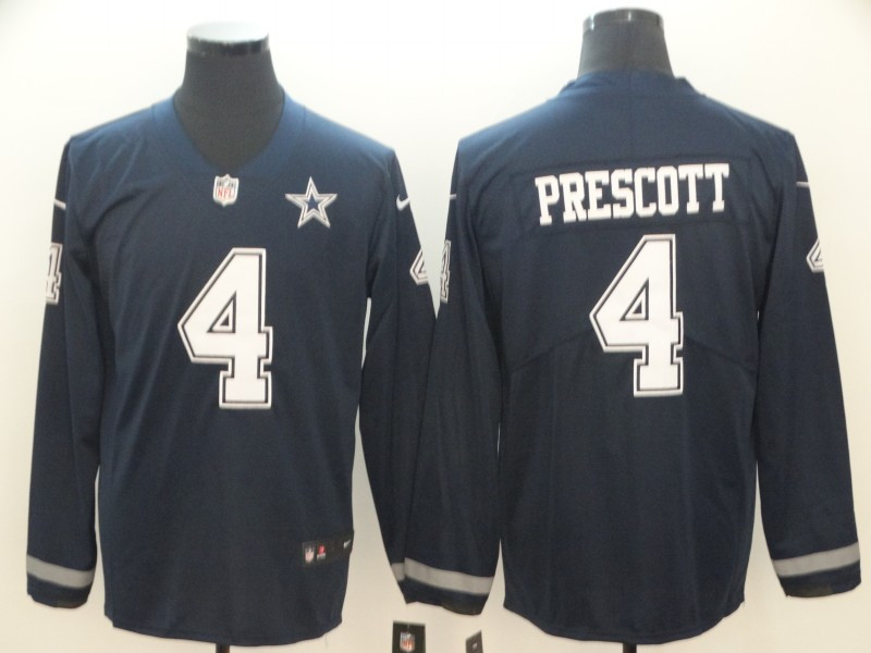 Nike Cowboys 4 Dak Prescott Navy Therma Long Sleeve Jersey