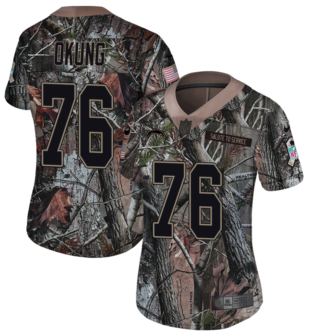 Nike Chargers 76 Russell Okung Camo Women Rush Limited Jersey