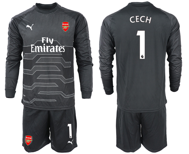 2018-19 Arsenal 1 CECH Black Long Sleeve Goalkeeper Soccer Jersey