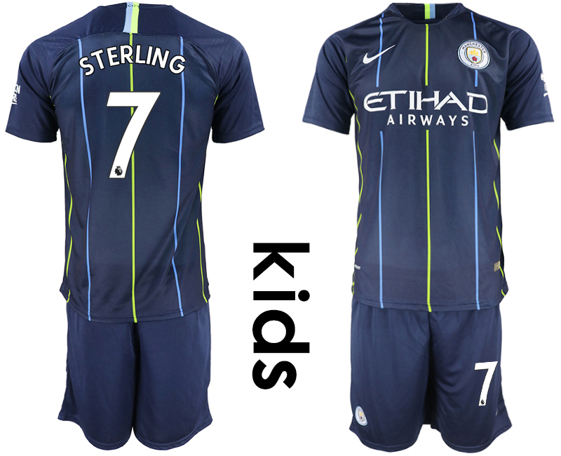 2018-19 Manchester City 7 STERLING Away Youth Soccer Jersey
