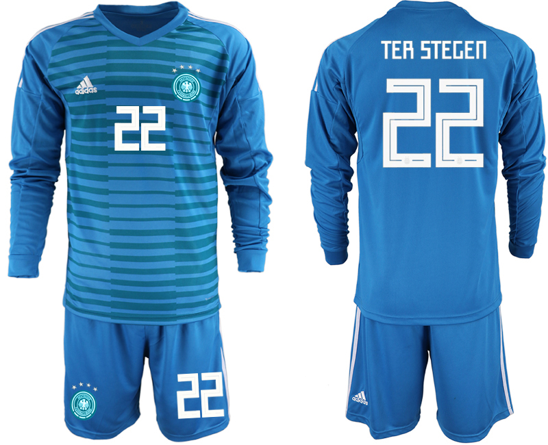 2018-19 Germany 22 TER STEGEN Blue Long Sleeve Goalkeeper Soccer Jersey
