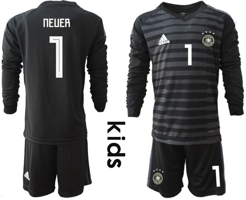 2018-19 Germany 1 NEUER Black Youth Long Sleeve Goalkeeper Soccer Jersey