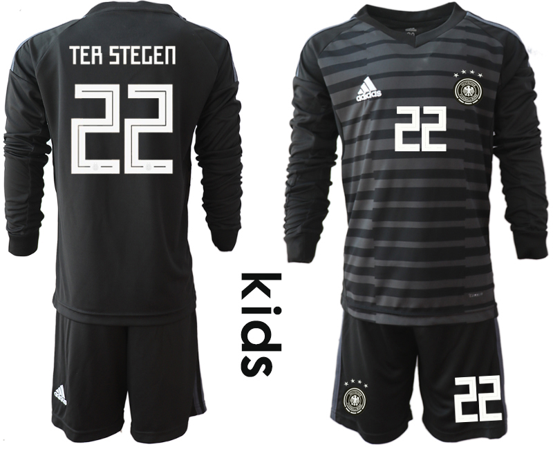 2018-19 Germany 22 TER STEGEN Black Youth Long Sleeve Goalkeeper Soccer Jersey