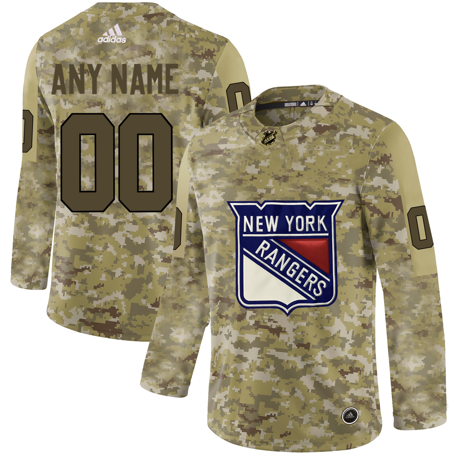 New York Rangers Camo Men's Customized Adidas Jersey