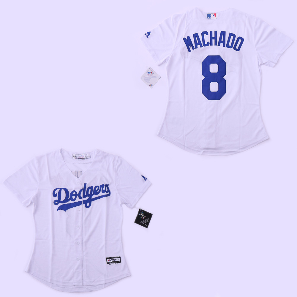 Dodgers 8 Manny Machado White Women Cool Base Jersey - Click Image to Close