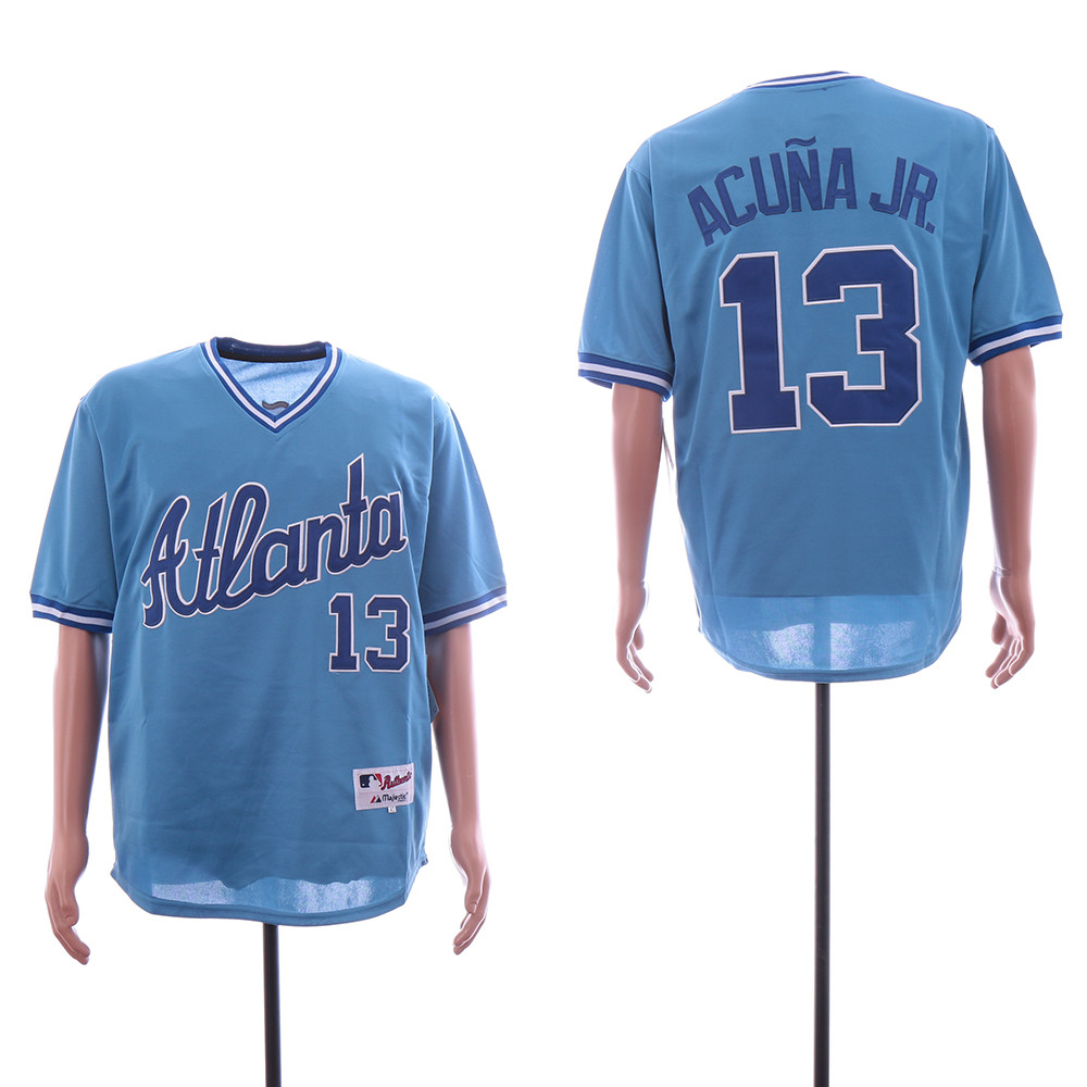 Braves 13 Ronald Acuna Jr. Light Blue Throwback Jersey - Click Image to Close