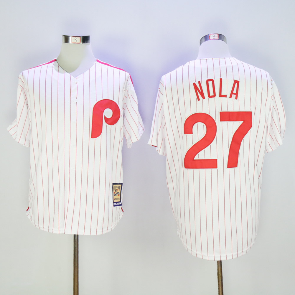 Phillies 27 Aaron Nola White Cooperstown Collection Cool Base Jersey - Click Image to Close