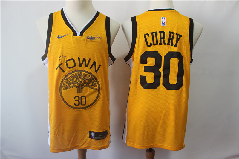 Warriors 30 Stephen Curry Yellow 2018-19 Earned Edition Nike Swingman Jersey