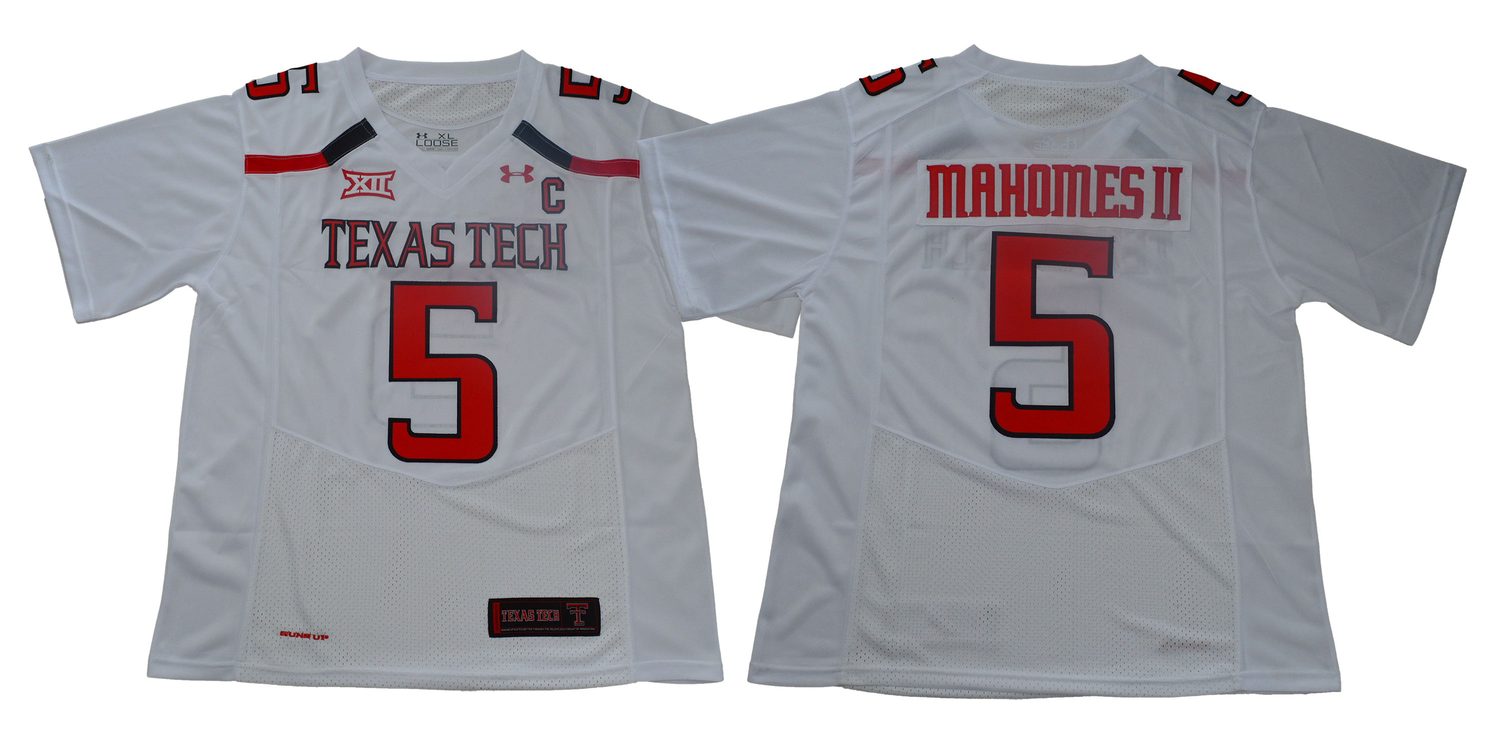Texas Tech Red Raiders 5 Patrick Mahomes White With C Patch College Football Jersey