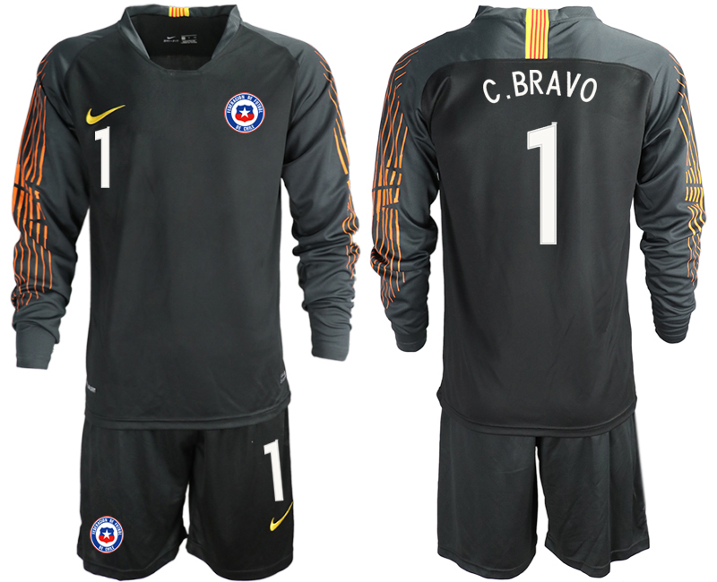 2018-19 Chile 1 C. BRAVO Black Long Sleeve Goalkeeper Soccer Jersey