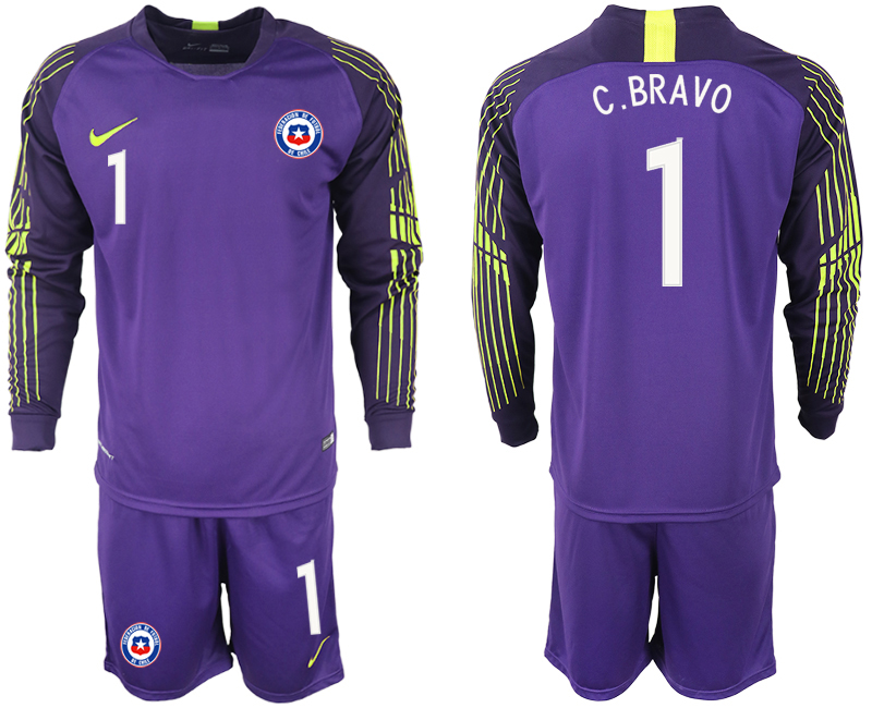 2018-19 Chile 1 C. BRAVO Purple Long Sleeve Goalkeeper Soccer Jersey