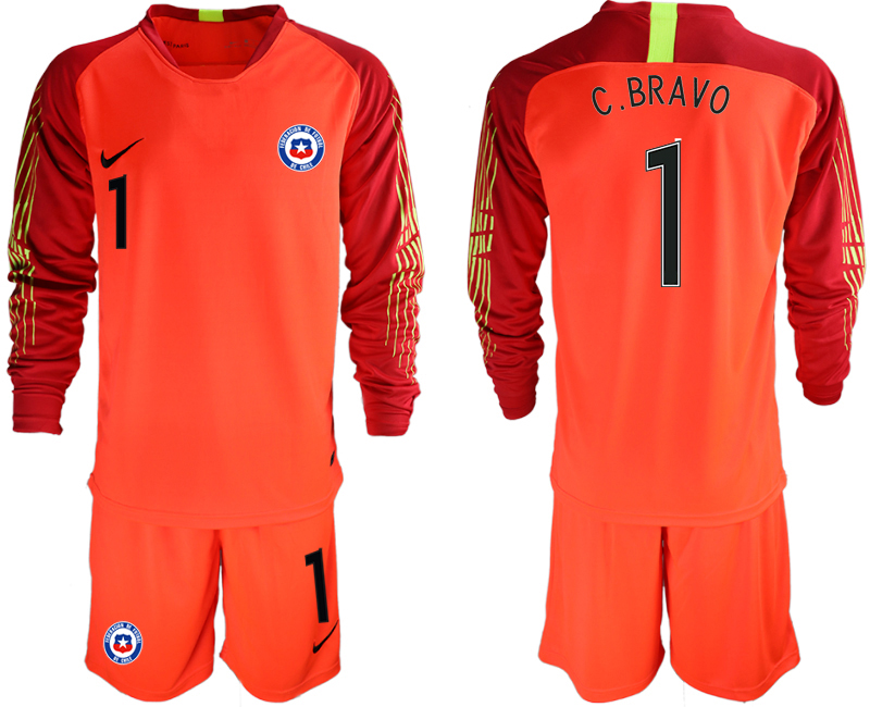 2018-19 Chile 1 C. BRAVO Red Long Sleeve Goalkeeper Soccer Jersey
