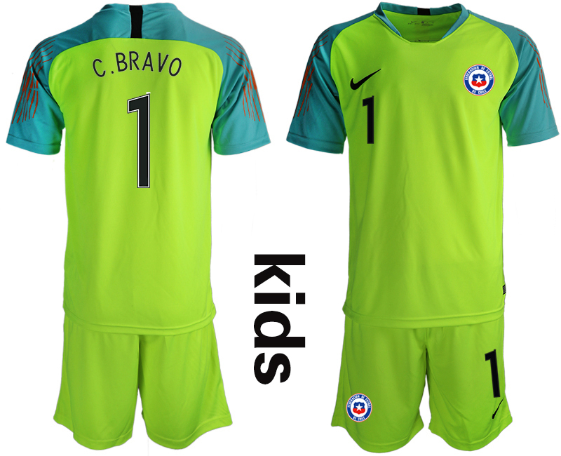 2018-19 Chile 1 C. BRAVO Fluorescent Green Youth Goalkeeper Soccer Jersey