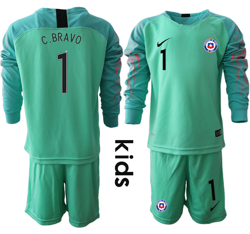 2018-19 Chile 1 C. BRAVO Green Youth Long Sleeve Goalkeeper Soccer Jersey
