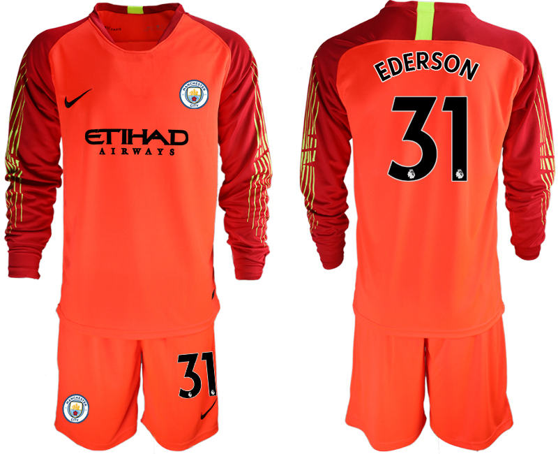 2018-19 Manchester City 31 EDERSON Red Long Sleeve Goalkeeper Soccer Jersey