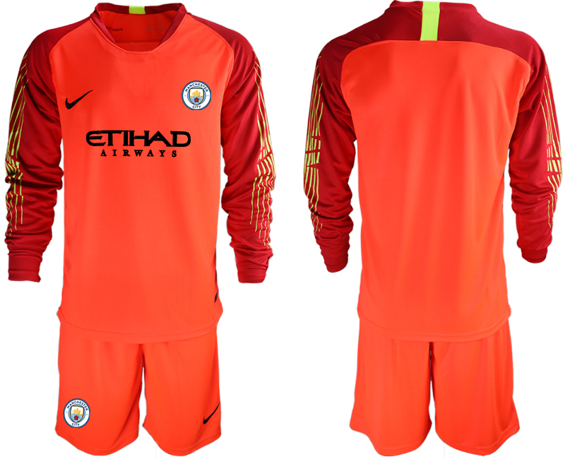 2018-19 Manchester City Red Long Sleeve Goalkeeper Soccer Jersey - Click Image to Close