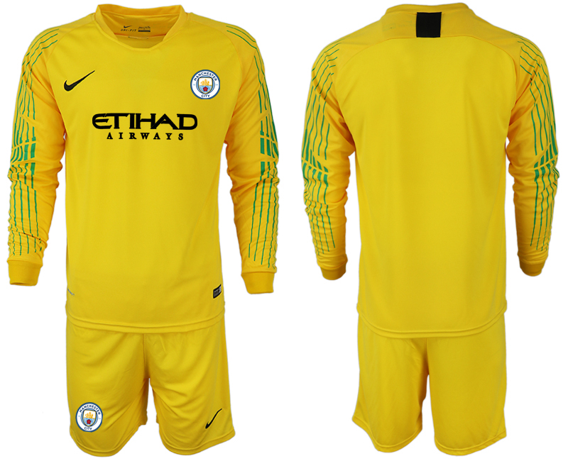 2018-19 Manchester City Yellow Long Sleeve Goalkeeper Soccer Jersey