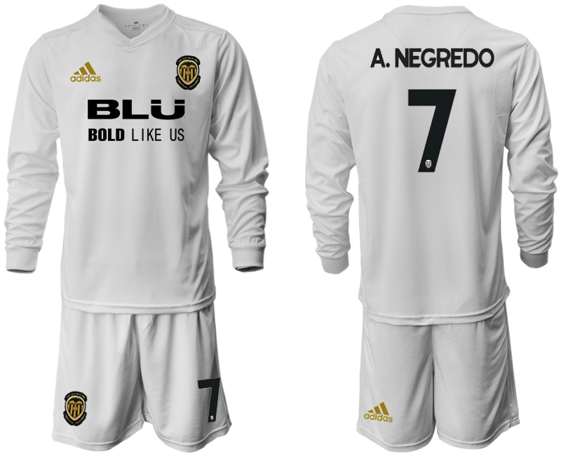 2018-19 Valencia 7 A. NEGREDO Home Long Sleeve Soccer Jersey