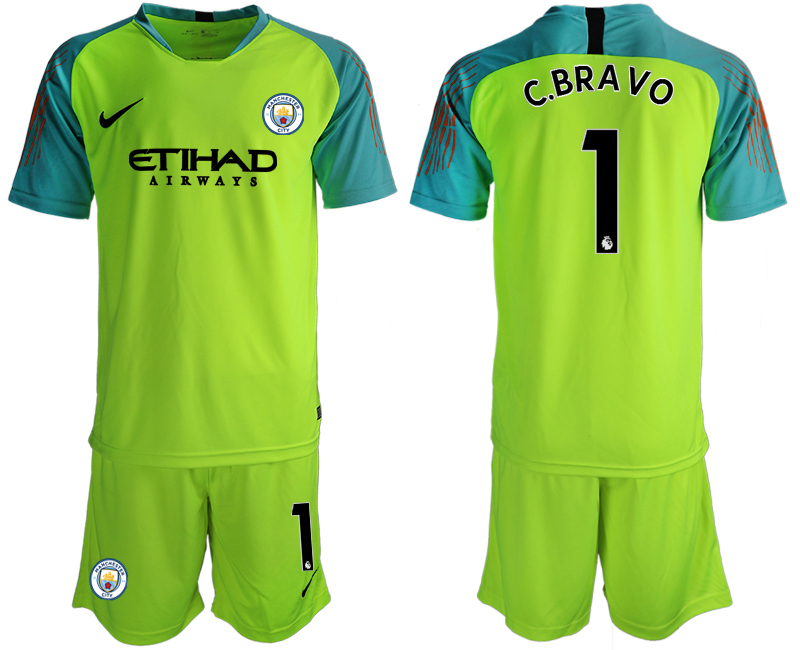 2018-19 Manchester City 1 C.BRAVO Fluorescent Green Goalkeeper Soccer Jersey - Click Image to Close