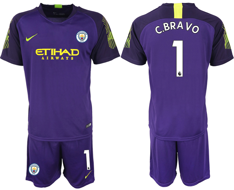 2018-19 Manchester City 1 C.BRAVO Purple Goalkeeper Soccer Jersey