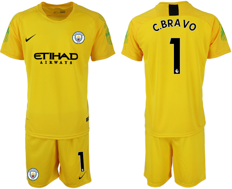 2018-19 Manchester City 1 C.BRAVO Yellow Goalkeeper Soccer Jersey - Click Image to Close