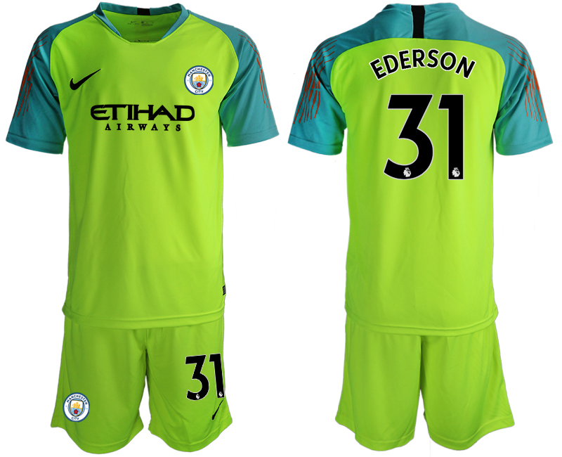 2018-19 Manchester City 31 EDERSON Fluorescent Green Goalkeeper Soccer Jersey - Click Image to Close