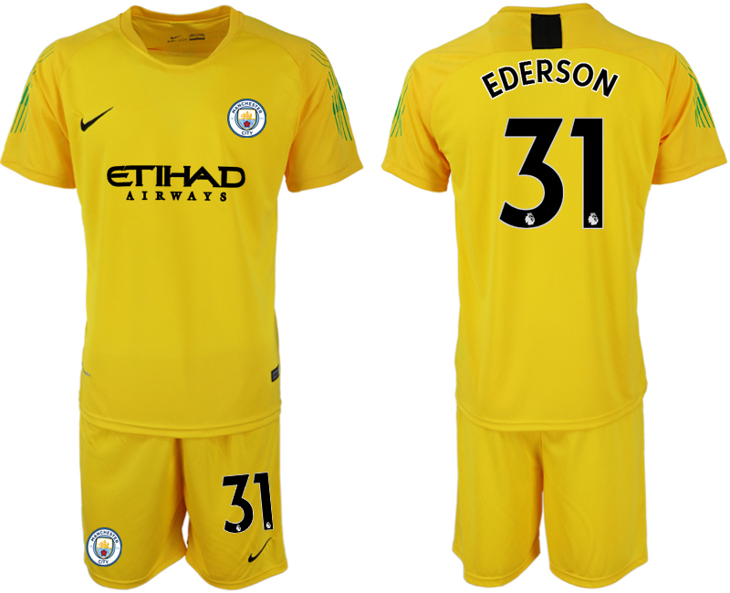 2018-19 Manchester City 31 EDERSON Yellow Goalkeeper Soccer Jersey