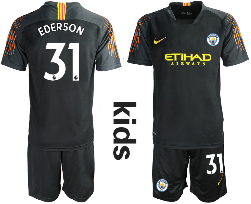 2018-19 Manchester City 31 EDERSON Black Youth Goalkeeper Soccer Jersey