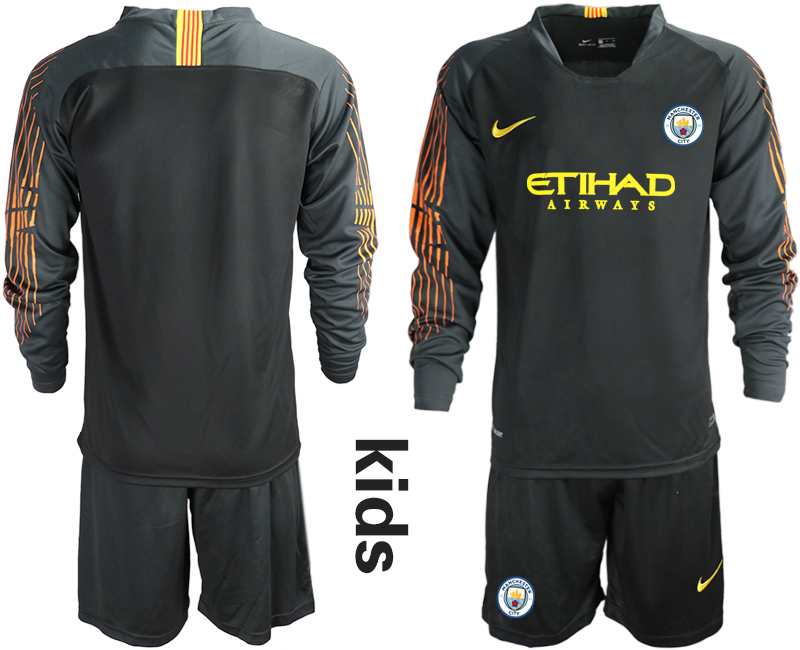 2018-19 Manchester City Black Youth Long Sleeve Goalkeeper Soccer Jersey